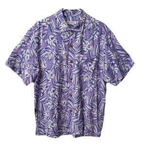 Tommy Bahama Mens Size Medium Purple Palm Fronds Button Up Viscose Camp Shirt